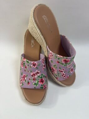 The Pioneer Woman Lavender Floral Espadrille Slide Wedges